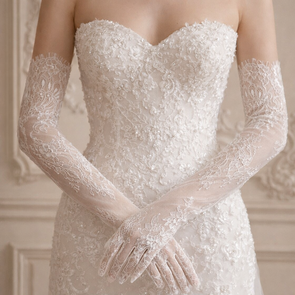 Chloe Chantilly Lace Bridal Gloves  Irvarna Orsi