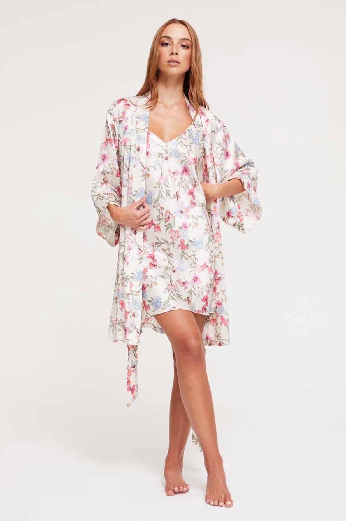 GINIA Floral Silk Robe / Casa Blanca